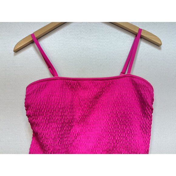Old Navy Womens Smocked Bandeau One-Piece Swimsuit Size M Hot Pink Stretch Beach - Picture 6 of 11